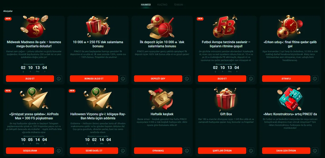 Pinko Casino bonuslar və promosiyalar