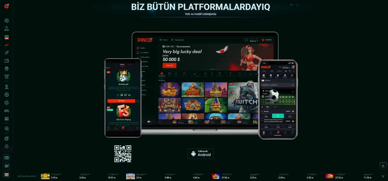 Pinco Casino mobil tətbiq və yükləmə